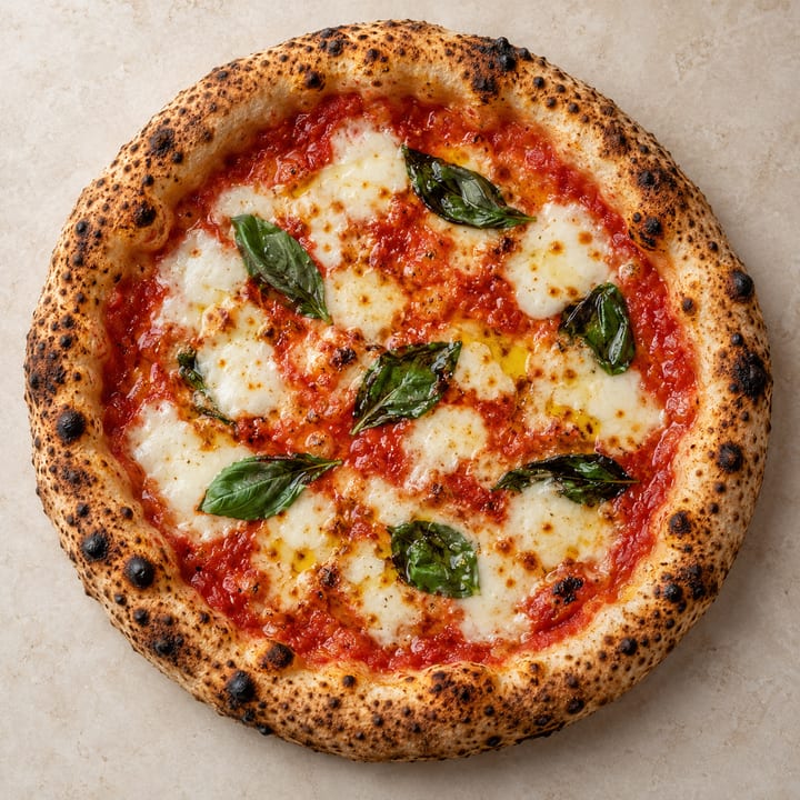 Pizza Margherita com tomate e manjericão